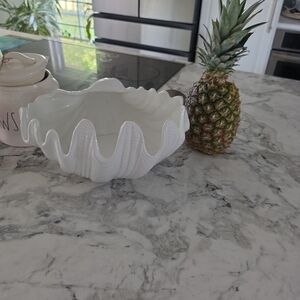 White Ruffled Ceramic Decorative Bowl